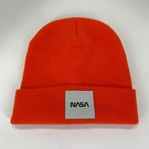 NASA Orange Knit Beanie Watch Cap Reflective Logo One Size Unisex
